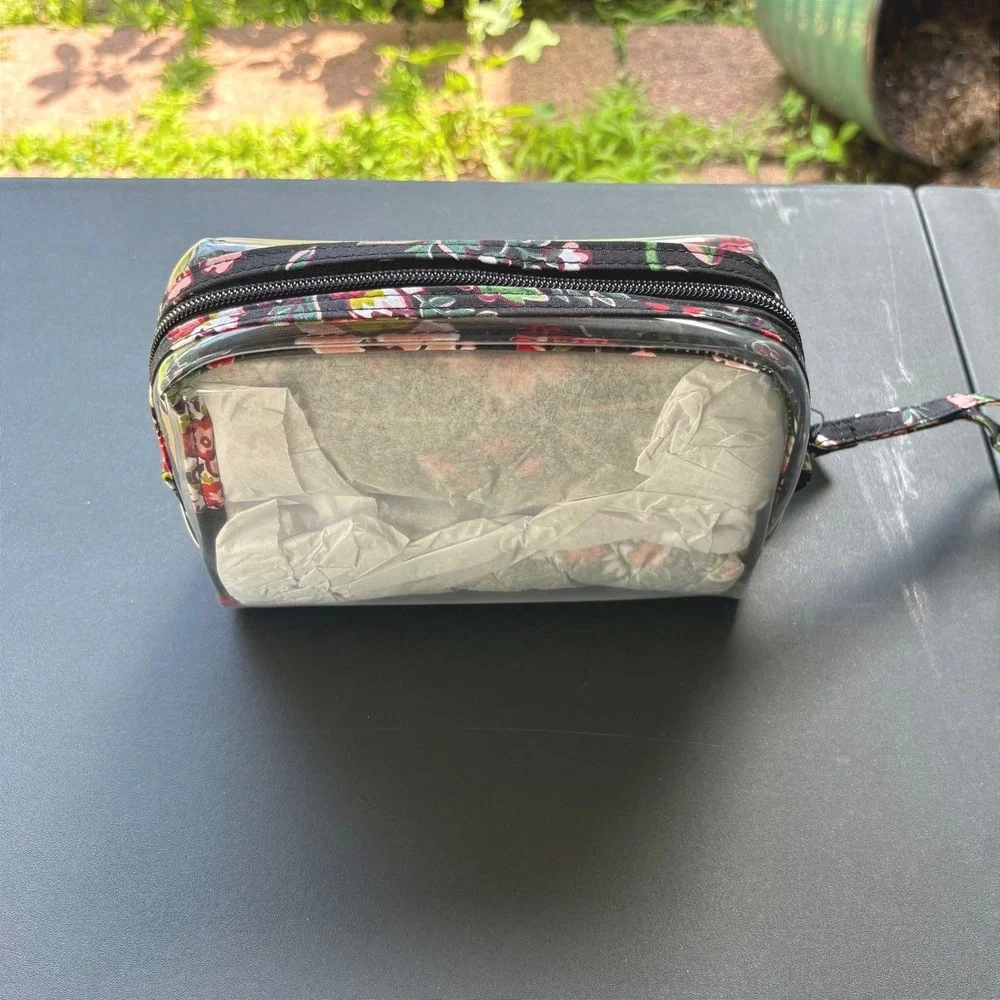 Vera Bradley Hidden Hearts 3 Pc Cosmetic Set Clear Floral Travel Bag NWT